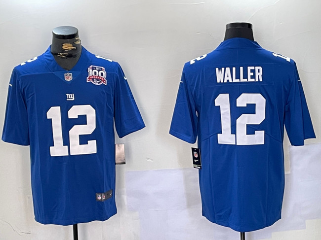 Men's New York Giants #12 Darren Waller Blue With 100TH Season Patch Vapor Untouchable Limited Football Stitched Jersey